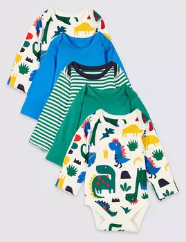 Боди с длинным рукавом Динозавры полоски однотонный (5 шт)