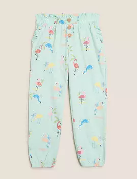 Брюки из чистого хлопка с принтом фламинго