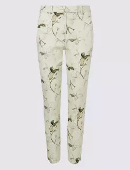 Брюки слим женские с нежным растительным принтом