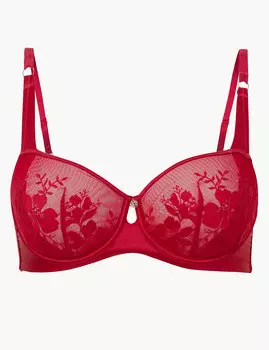 Бюстгальтер-балконет с вышитой сатиновой чашкой DD+