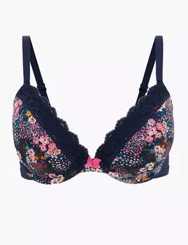 Бюстгальтер-планж с глубоким вырезом на косточках и кружевной отделкой с формованной чашкой A-E