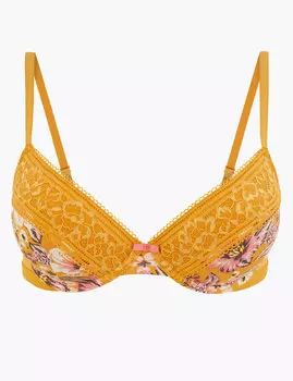 Бюстгальтер-планж с принтом "тропики" и чашкой A-E