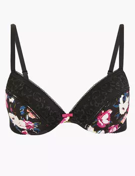 Бюстгальтер-планж с винтажным принтом цветущие цветы
