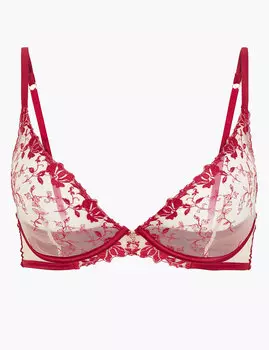 Бюстгальтер-планж с вышивкой и атласными вставками