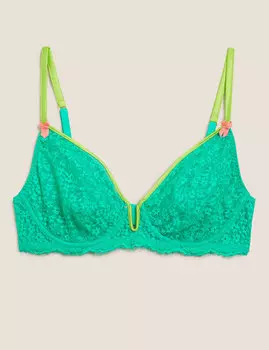 Бюстгальтер с глубоким вырезом на косточках с принтом Ditsy и чашкой A-E