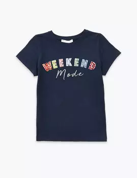 Детская хлопковая футболка с надписью "Weekend Mode"