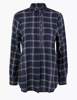 Длинная рубашка в клетку из хлопка