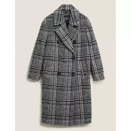 Двубортное пальто в клетку с добавлением шерсти, Marks&amp;Spencer