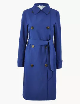 Двубортный однотонный тренч на пуговицах