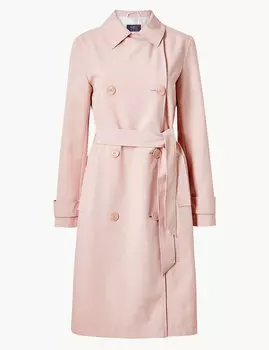 Двубортный однотонный тренч на пуговицах