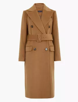 Двубортный удлиненный тренч с поясом