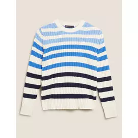 Джемпер из чистого хлопка в полоску с круглым вырезом, Marks&amp;Spencer