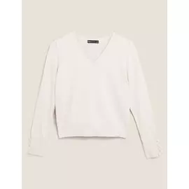 Джемпер из хлопка с V-образным вырезом и присборенными плечами, Marks&amp;Spencer