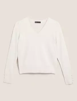 Джемпер из хлопка с V-образным вырезом и присборенными плечами