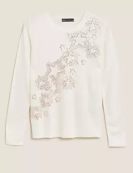 Джемпер из пряжи Cashmilon™ с круглым вырезом и пайетками