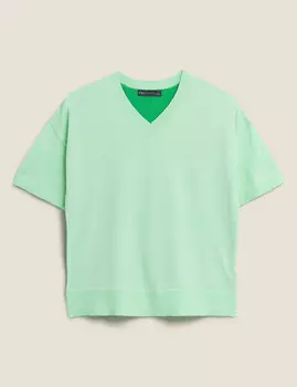 Джемпер колор блок с V-образным вырезом