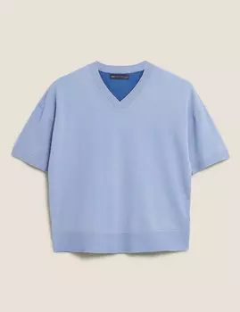 Джемпер колор блок с V-образным вырезом