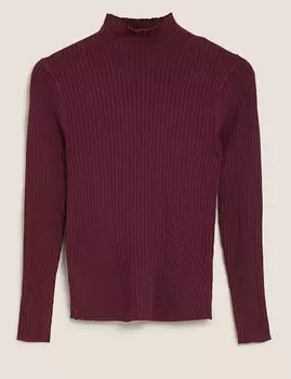 Джемпер по фигуре в рубчик с воротником-стойкой