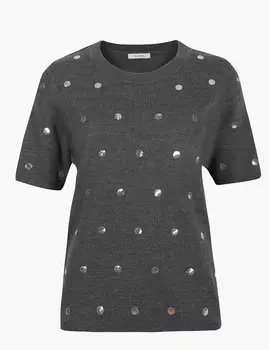 Джемпер с круглым вырезом и короткими рукавами