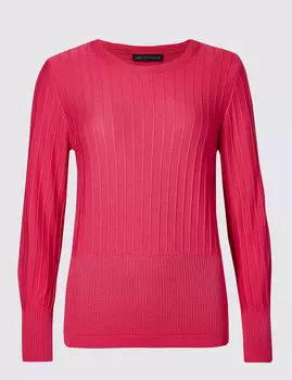 Джемпер с круглым вырезом и отделкой в рубчик