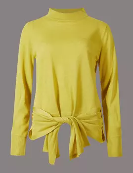 Джемпер с высокой горловиной и поясом на талии сзади