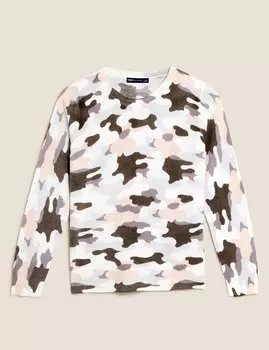 Джемпер Supersoft с принтом Камуфляж и круглым вырезом