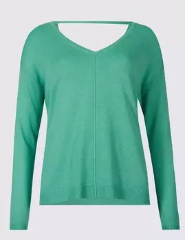 Джемпер текстурированный с V-горловиной с добавлением льна