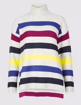 Джемпер в разноцветную полоску с высоким воротником