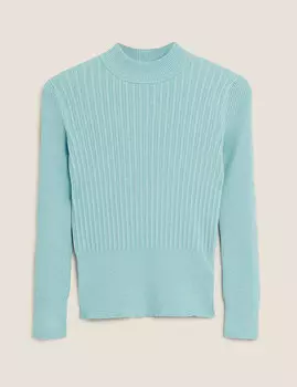 Джемпер в рубчик с горловиной-воронкой