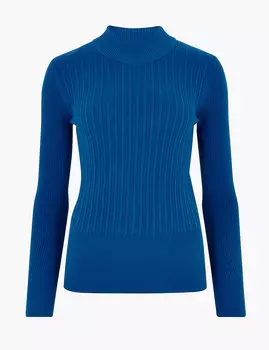 Джемпер в рубчик с горловиной-воронкой