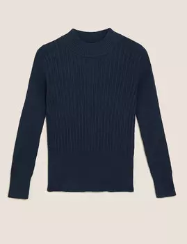 Джемпер в рубчик с горловиной-воронкой