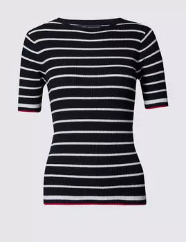 Джемпер в рубчик с коротким рукавом