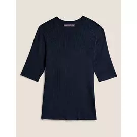 Джемпер в рубчик с короткими рукавами и круглым вырезом, Marks&amp;Spencer