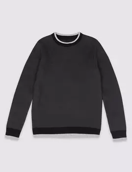 Джемпер вязаный с круглой горловиной контрастного цвета для мальчика 3-16 лет