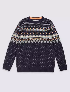 Джемпер вязаный с орнаментом для мальчика 3-14 лет