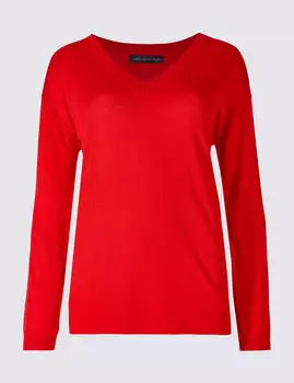 Джемпер женский однотонный с V-горловиной и длинным рукавом