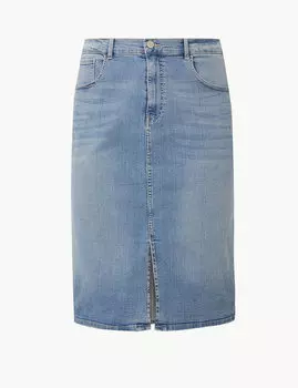 Джинсовая юбка с разрезом спереди и карманами