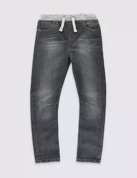 Джинсы из чистого хлопка с трикотажным поясом для мальчика 3-14 лет