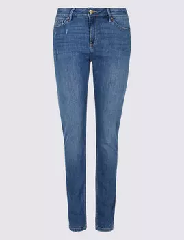 Джинсы слим средней посадки с потертостями