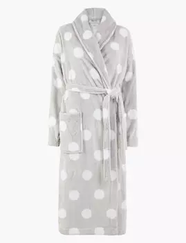 Флисовый халат в горошек с поясом