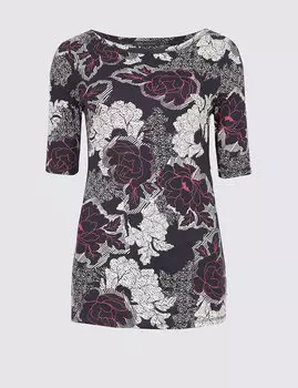 Футболка из 100%-го чистого хлопка с цветочным принтом