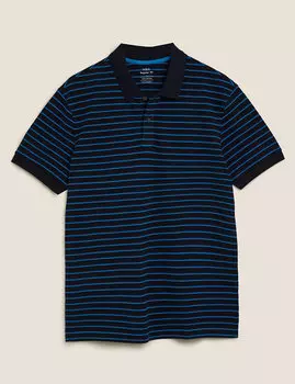Футболка-поло из чистого хлопка в полоску