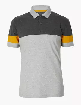 Футболка-поло колор блок из 100%-го чистого хлопка