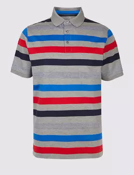 Футболка-поло в полоску с коротким рукавом