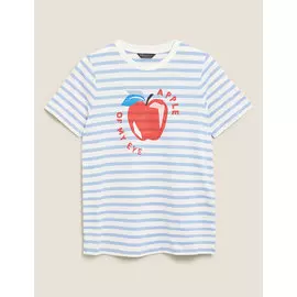 Футболка прямого кроя из чистого хлопка с принтом яблоко, Marks&amp;Spencer