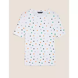 Футболка с короткими рукавами из чистого хлопка в горошек, Marks&amp;Spencer