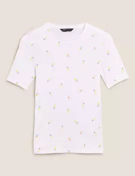 Футболка стандартного кроя с принтом из чистого хлопка