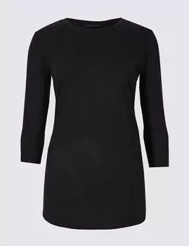 Футболка удлиненная с круглым вырезом и рукавом 3/4