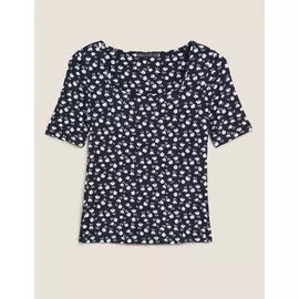 Футболка в цветочек с квадратным вырезом, Marks&amp;Spencer