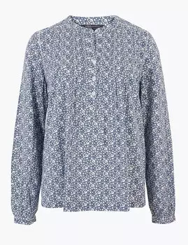 Хлопковая блузка с цветочным принтом в мелкий цветочек